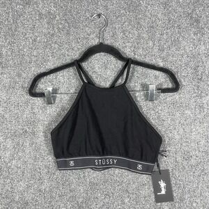 NWT Stussy Cross Back Crop Top Sports Bra Black Womens Size Large #1966